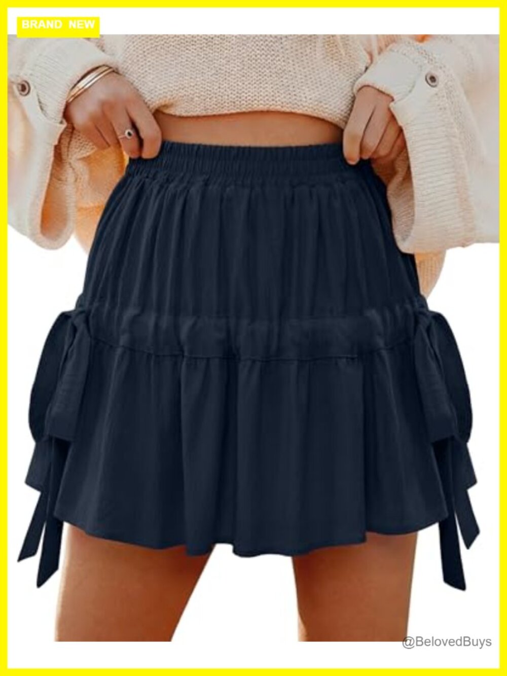 Uhiger Flowy Ruffle Tiered Mini Skort High Waisted Built-in Shorts Summer Boho